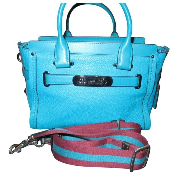Coach Swagger 27 2WAY Leather Satchel Crossbody Turquoise with Gunmetal Hardware - Picture 1 of 12